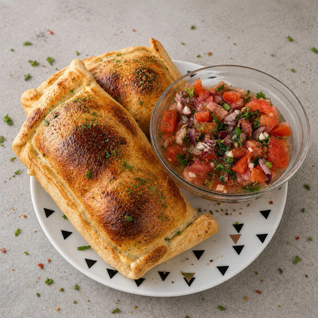 Bol de Pebre chilien maison accompagné d'empanadas