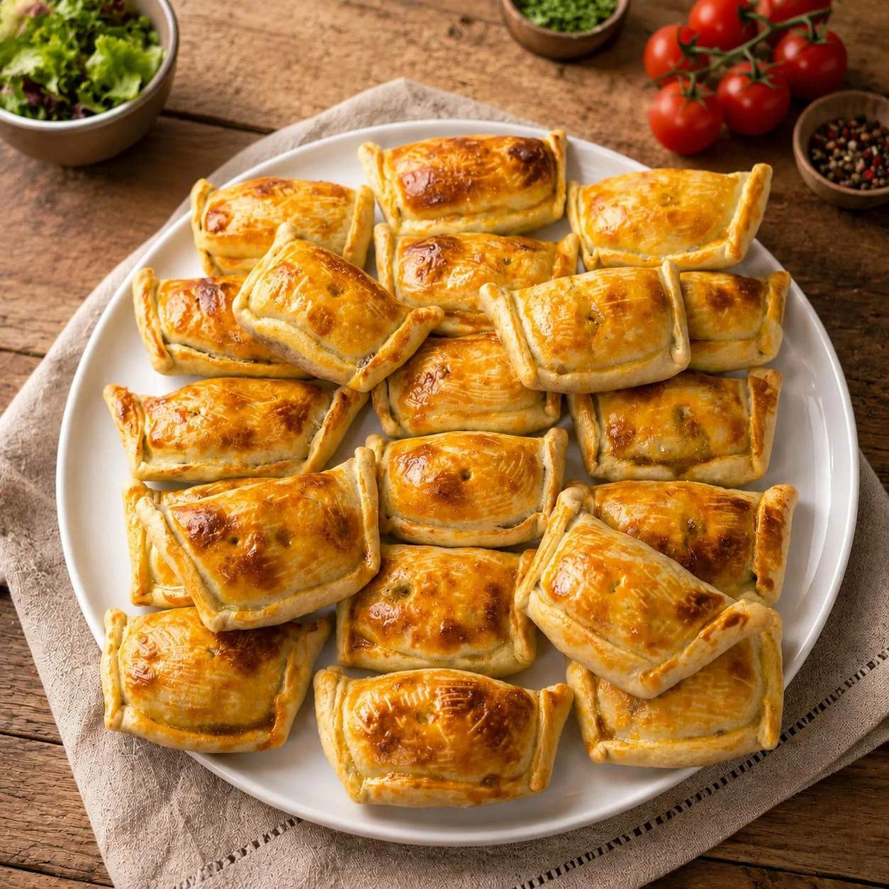 Plateau de petites empanadas artisanales dorées au four